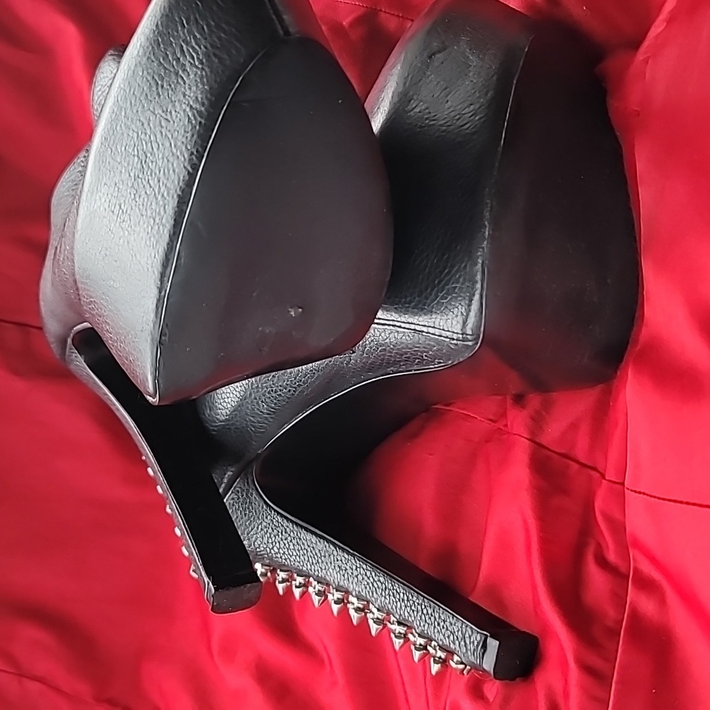 STEVE MADDEN SLICEE 9M platform stiletto black leather spikes bootie punk - Picture 5 of 7
